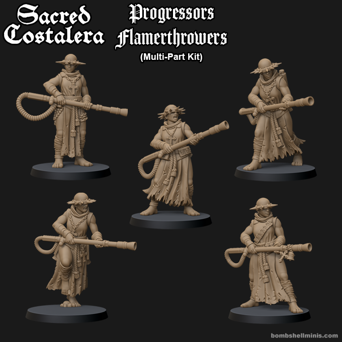 Progressors with Flamethrowers - Sacred Costalera by Bombshell Miniatures, is a proxy for Trench Pilgrim, in Trench Pilgrims.