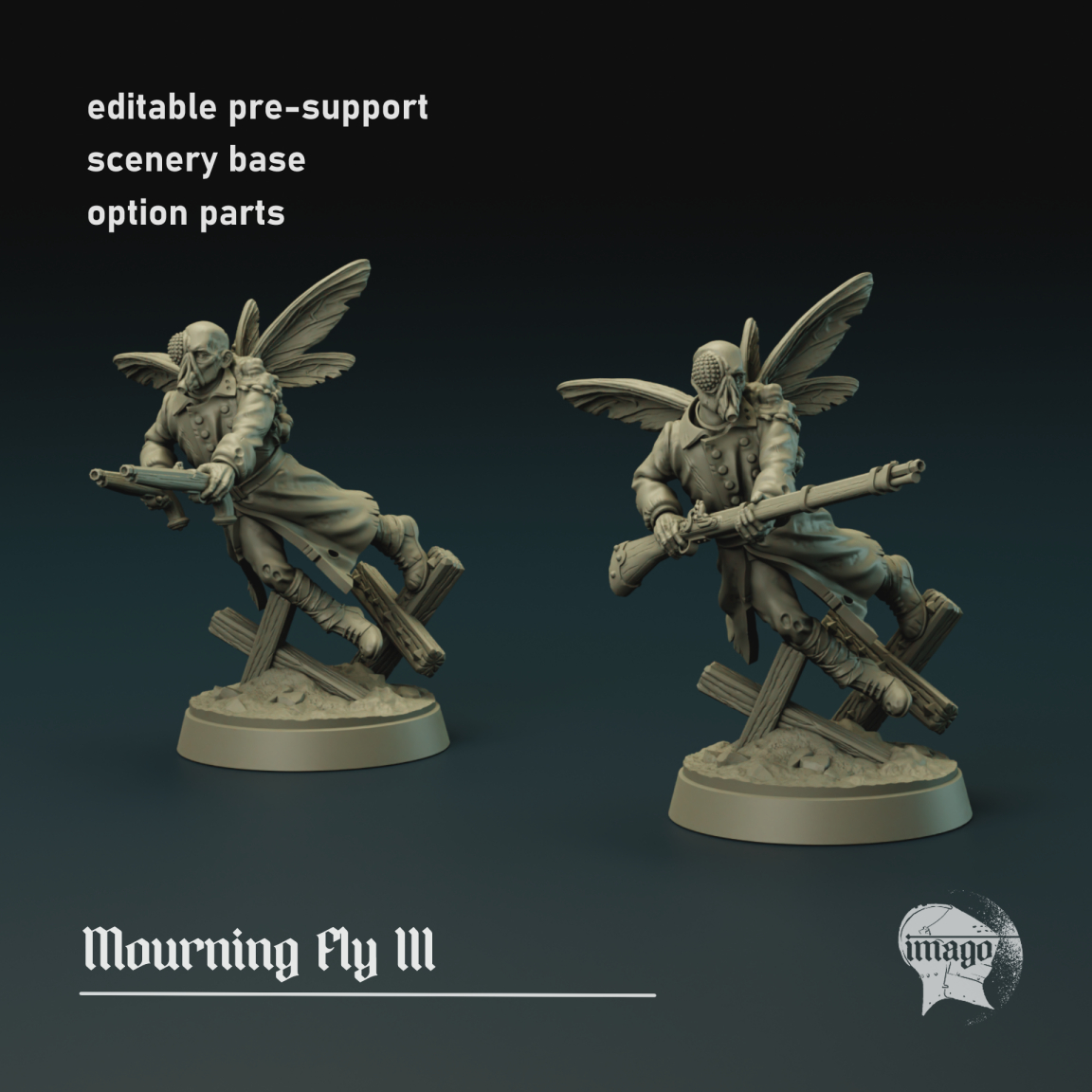 Modular Mourning Fly 3 by Imago Miniatures, is a proxy for Bereaved, Fly Thrall, Grail Thrall, in Cult of the Black Grail.