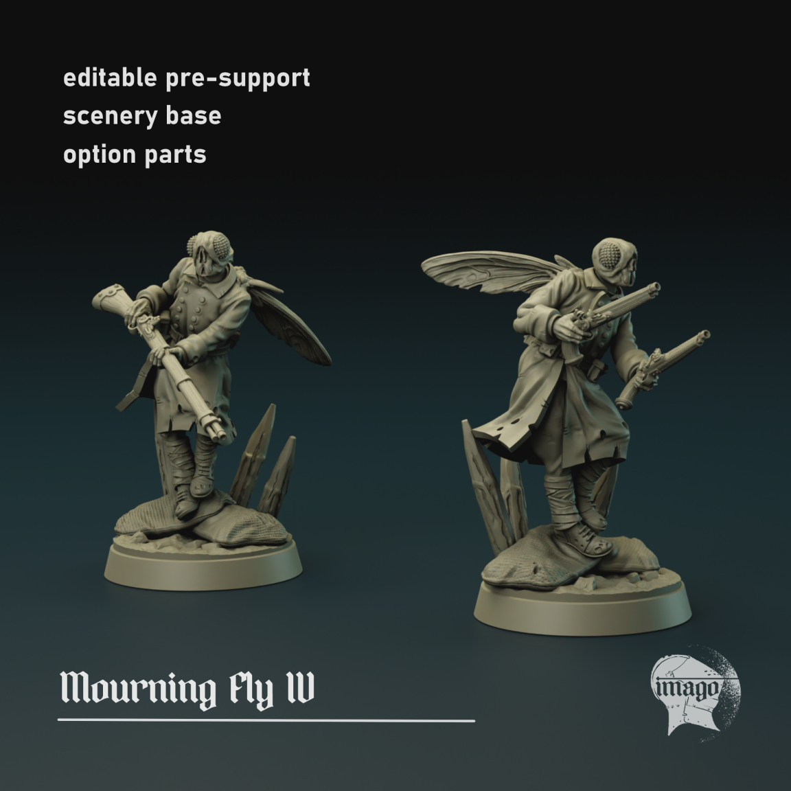 Modular Mourning Fly 4 by Imago Miniatures, is a proxy for Bereaved, Fly Thrall, Grail Thrall, in Cult of the Black Grail.