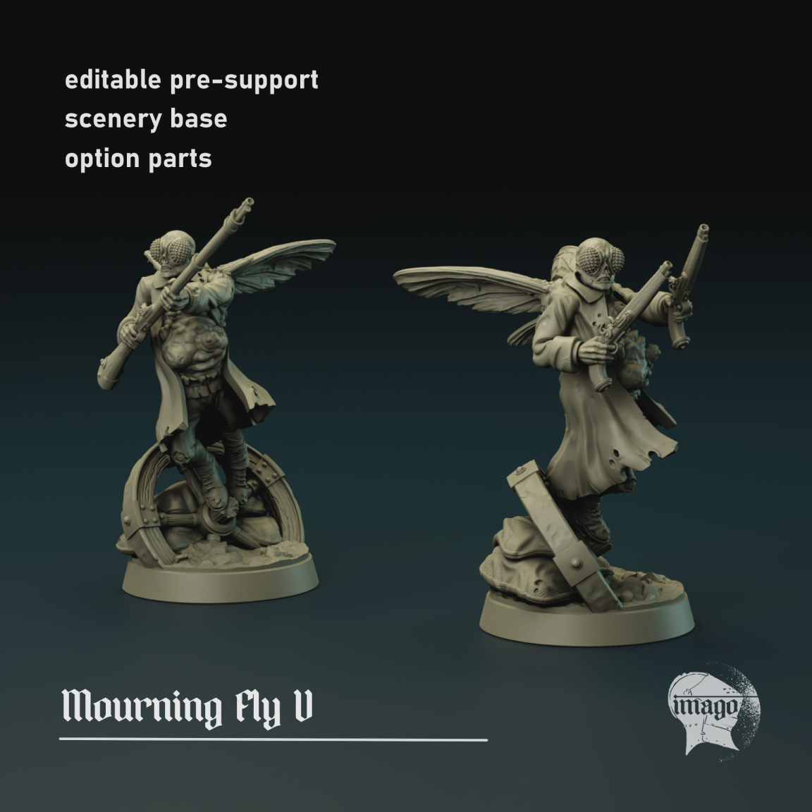 Modular Mourning Fly 5 by Imago Miniatures, is a proxy for Bereaved, Fly Thrall, Grail Thrall, in Cult of the Black Grail.