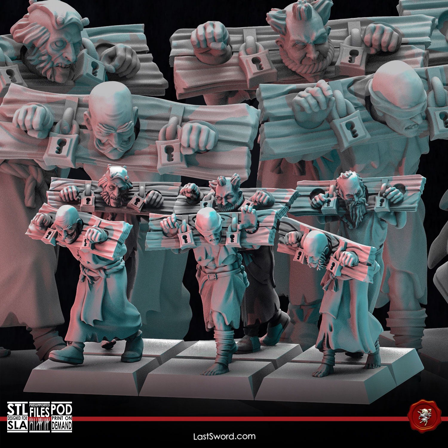 Punished Flagellants | Pre-Supported | 30mm High Kingdom by LastSword Miniatures, is a proxy for Ecclesiastic Prisoner, in Trench Pilgrims.
