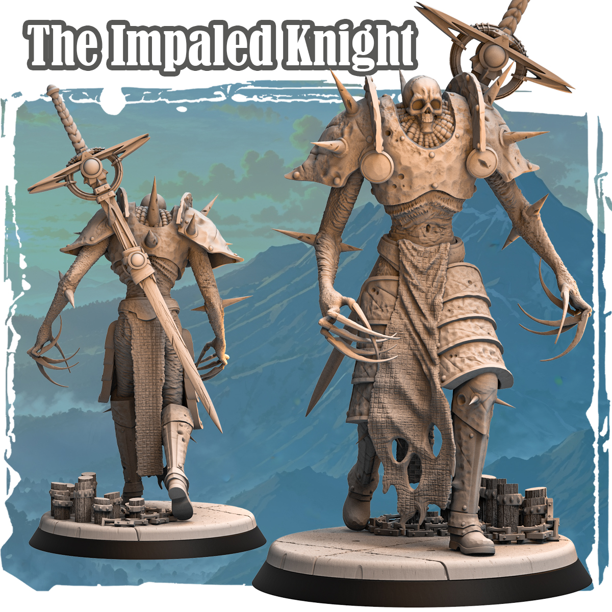 The Impaled Knight 32mm - Monster by Haito, is a proxy for Goetic Warlock, in Court of the Seven Headed Serpent, Heretic Legion.