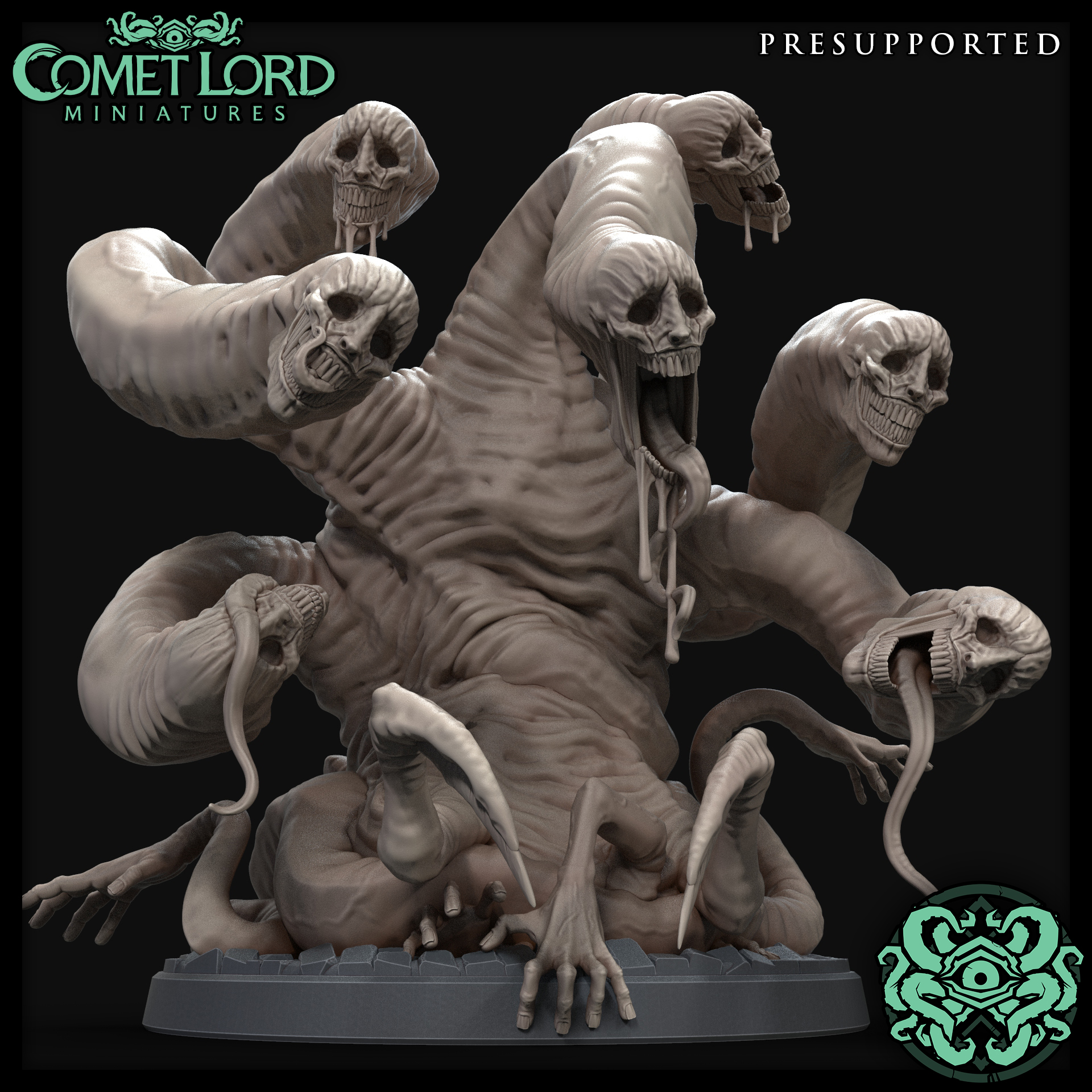 The False Hydra by Comet Lord Miniatures, is a proxy for Amalgam, Cradle Thrall, Grail Thrall, Lord of Tumors, Praetor, Sorcerer, The Dragon, Wretched, Yoke Fiend, in Court of the Seven Headed Serpent, Cult of the Black Grail, Heretic Legion.