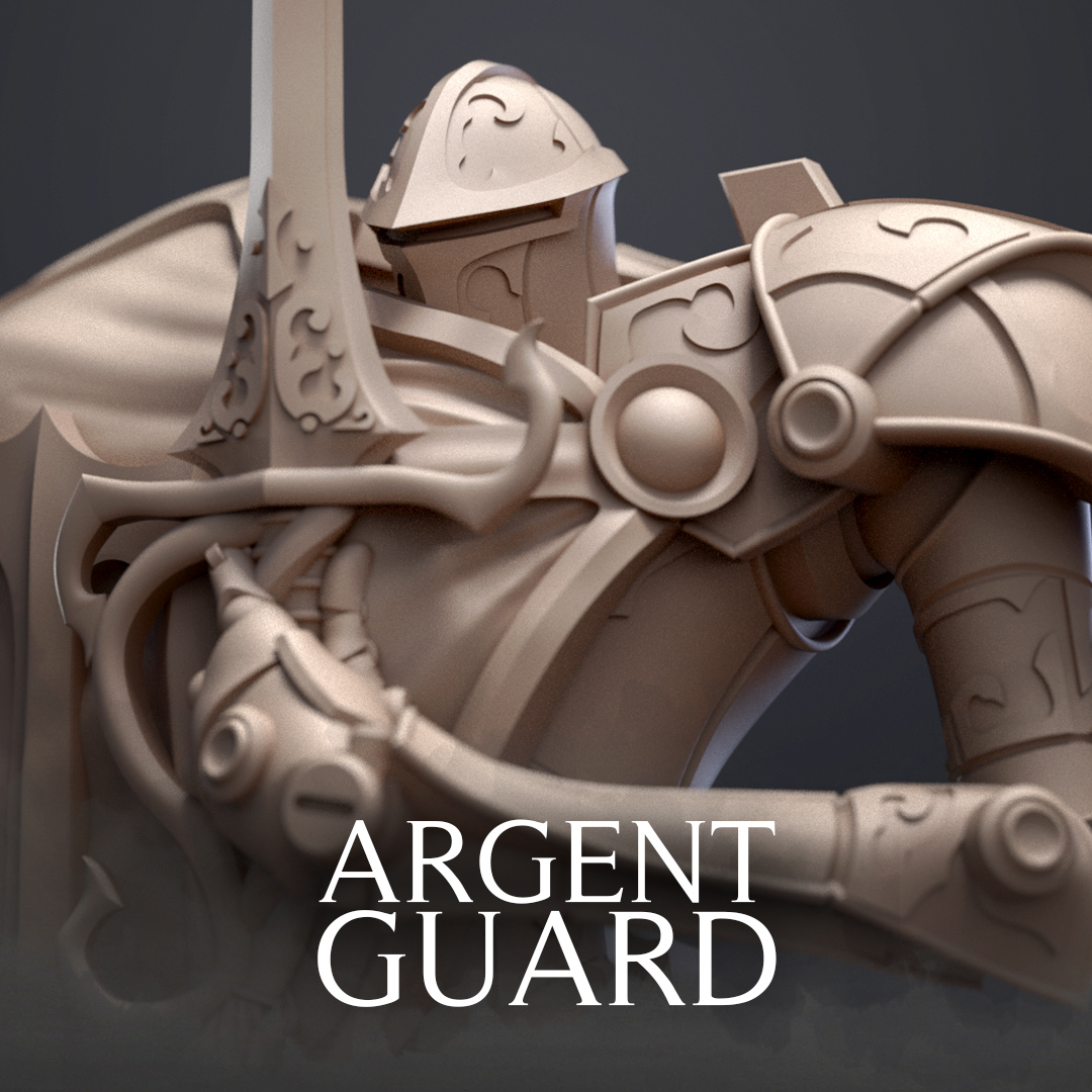 Argent Guard by Comet Lord Miniatures, is a proxy for Anointed Heavy Infantry, Death Commando, Goetic Warlock, Hell Knight, Heretic Priest of Mammon, Lord of Tumors, Observer, Plague Knight, Praetor, in Court of the Seven Headed Serpent, Cult of the Black Grail, Heretic Legion, Trench Pilgrims.