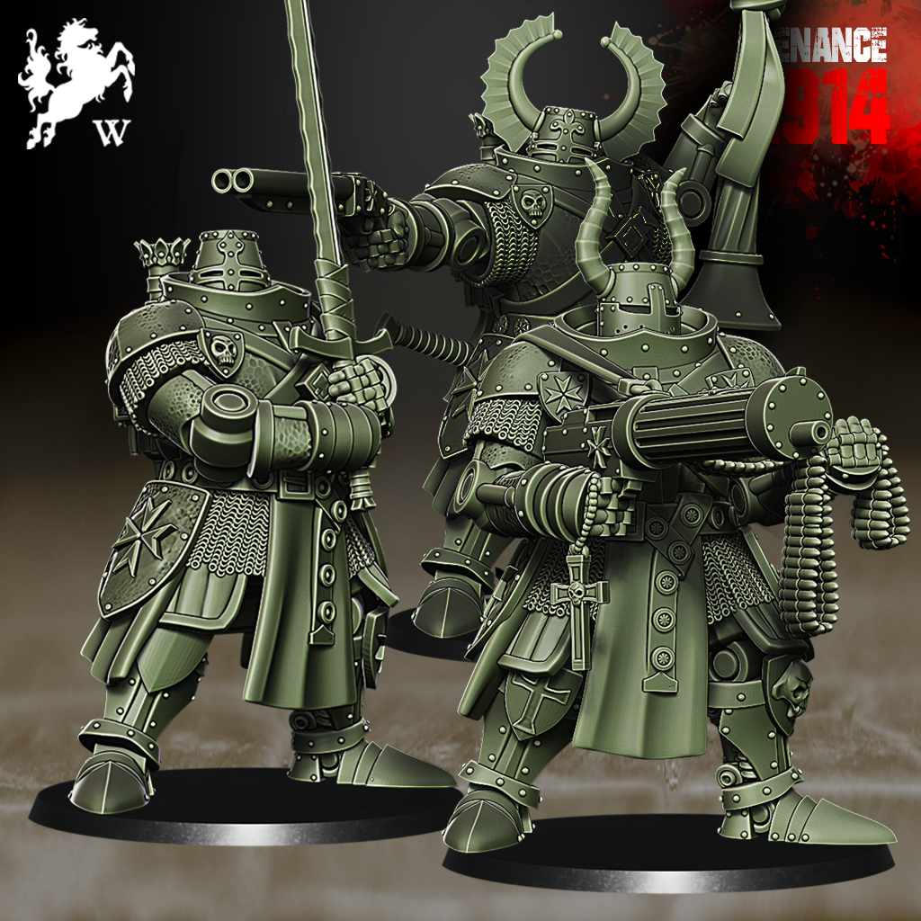 Mercenaries - Heavy Crusaders by Westfalia Miniatures, is a proxy for Anointed Heavy Infantry, Mechanised Heavy Infantry, in Heretic Legion, The Principality of New Antioch.