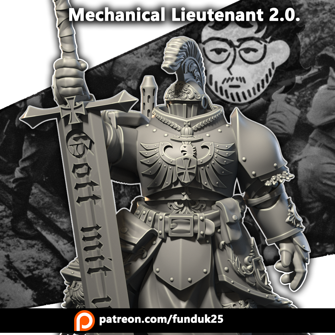 Mechanical Lieutenant 2.0. - Trench Crusade STL file for Eire Lieutenant, Lieutenant, Highland Lieutenant, Mechanised Heavy Infantry