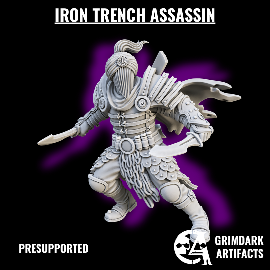 Iron Trench Assassin by Grimdark Artifacts, is a proxy for Assassin Acolyte, Master Assasin, Sultanate Assasin, in Iron Sultanate.